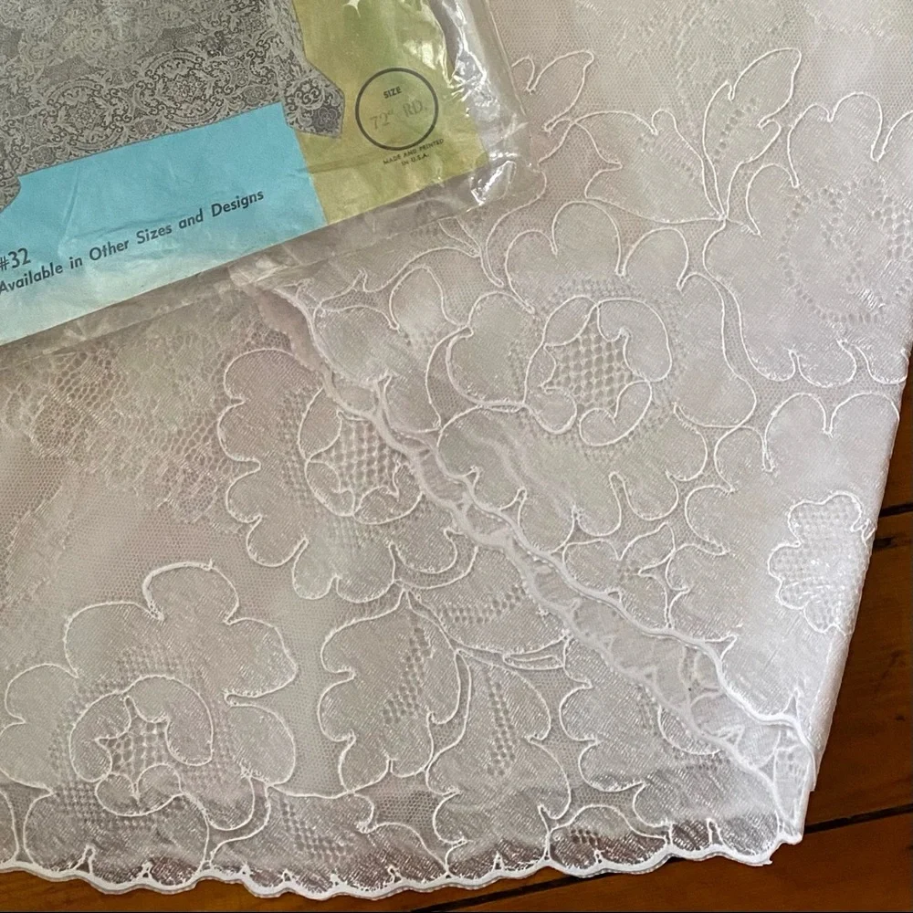 NIP Vintage 72” Round Tablecloth Soflon Reproduction of Authentic Lace